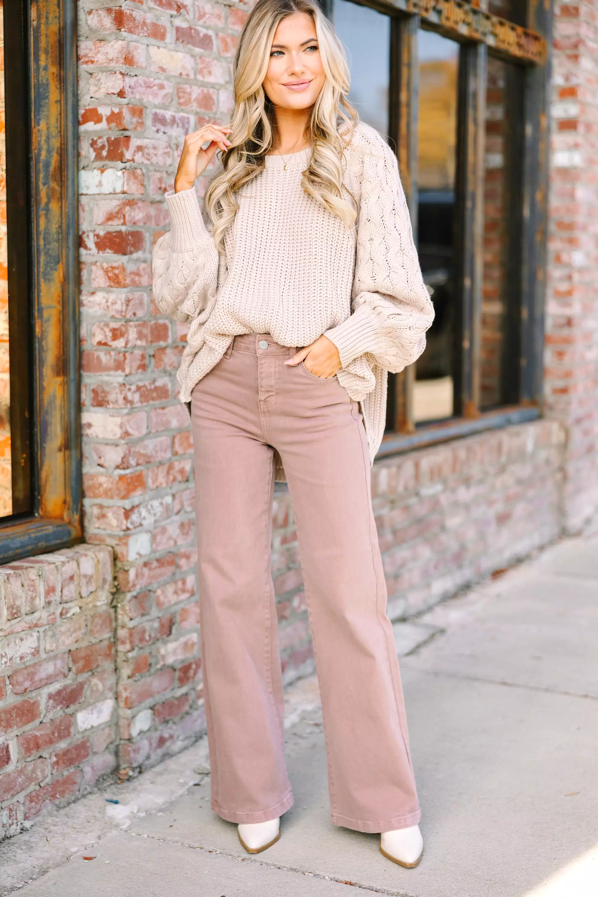 Above And Beyond Mauve Pink Wide Leg Jeans