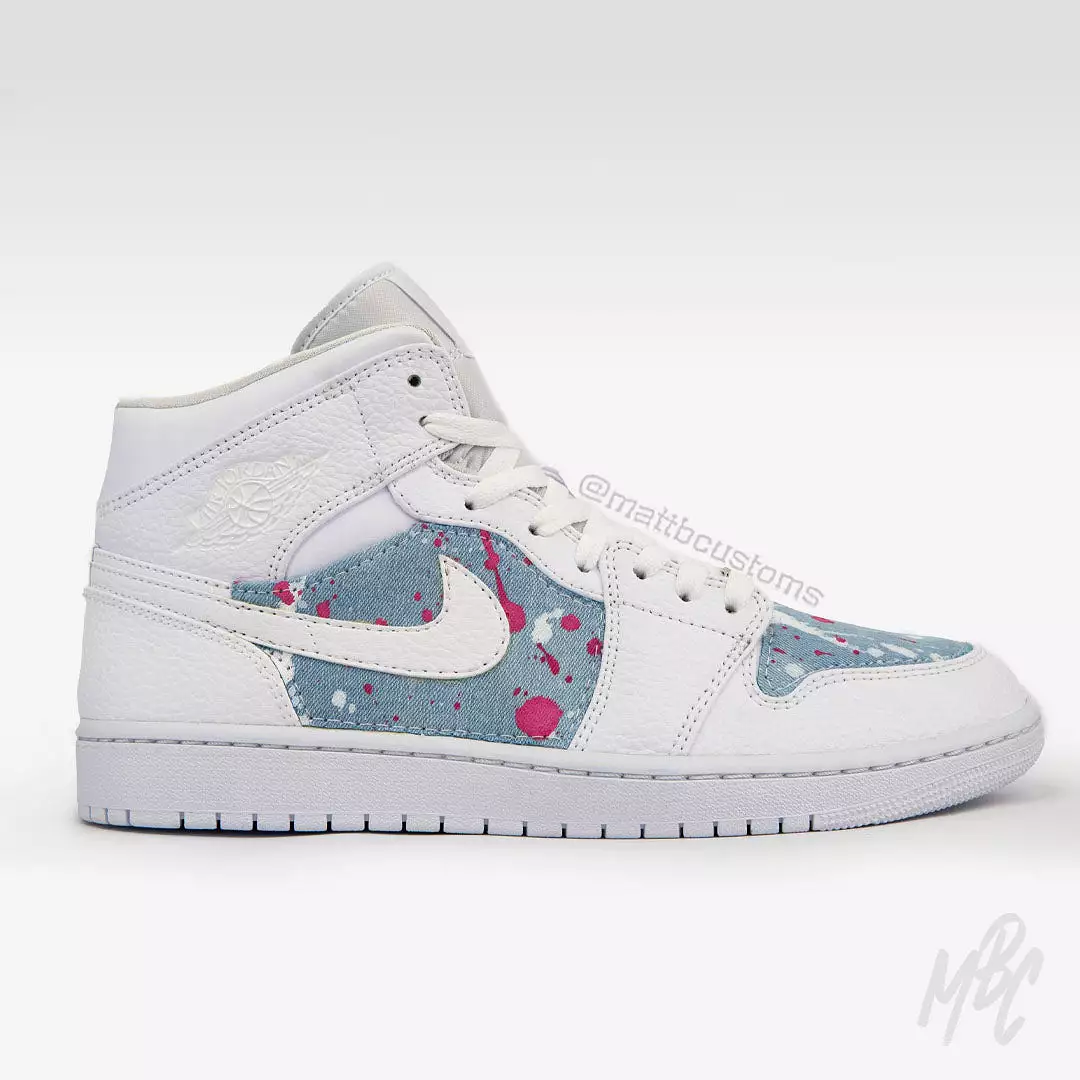 Acid Wash Paint Splat Denim - Jordan 1 Mid Custom