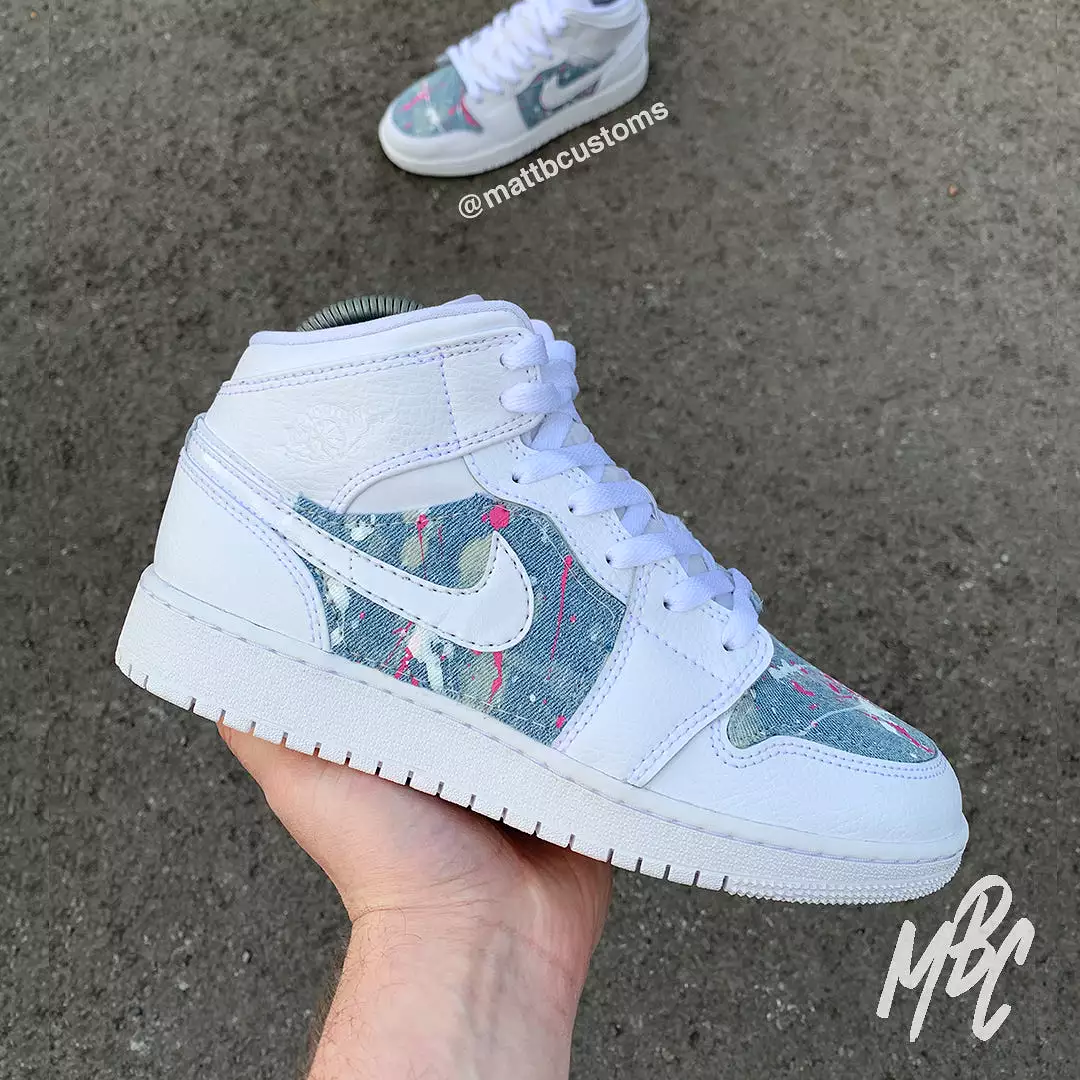 Acid Wash Paint Splat Denim - Jordan 1 Mid Custom