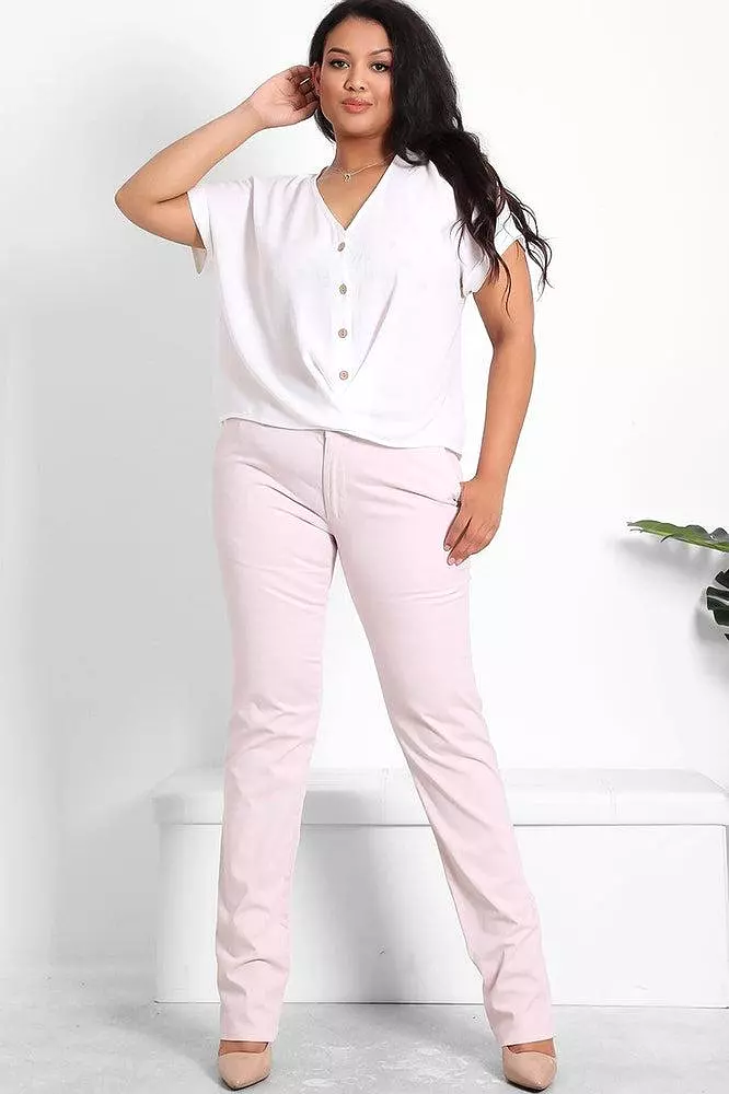 Baby Pink Stretchy Straight Leg Jeans