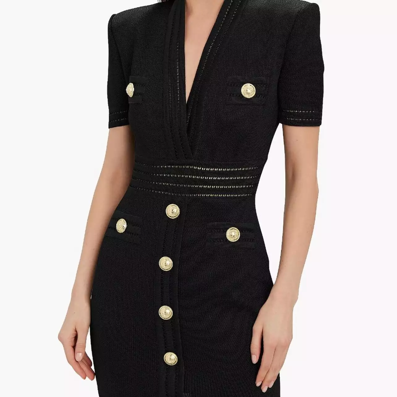 Balmain Knit V Neck Button Dress