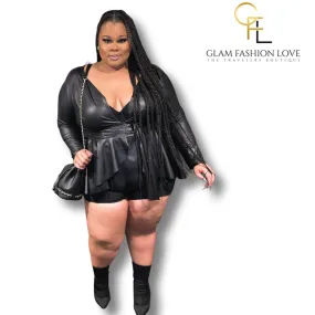 Black Faux Leather + Size Asymmetrical Top