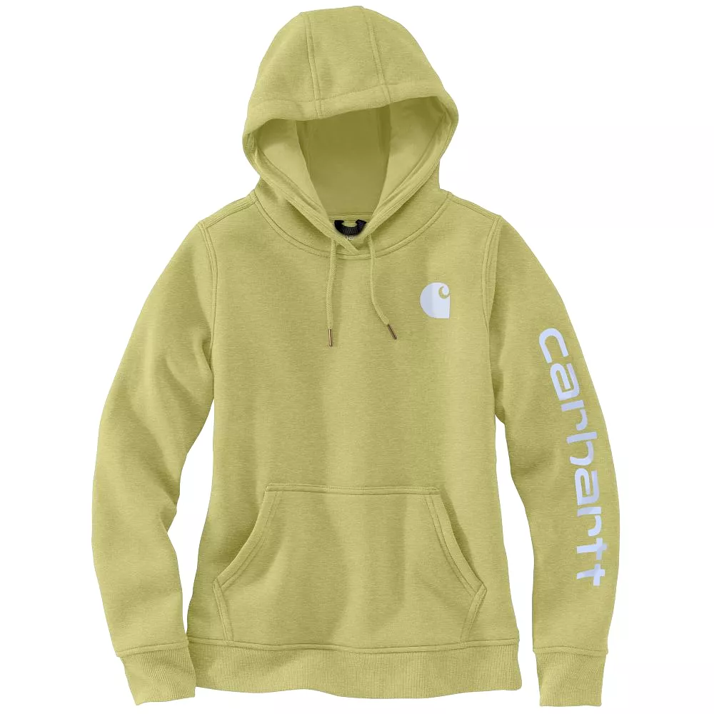 'Carhartt' Women's Clarksburg Sleeve Logo Hoodie - Green Olive Heather