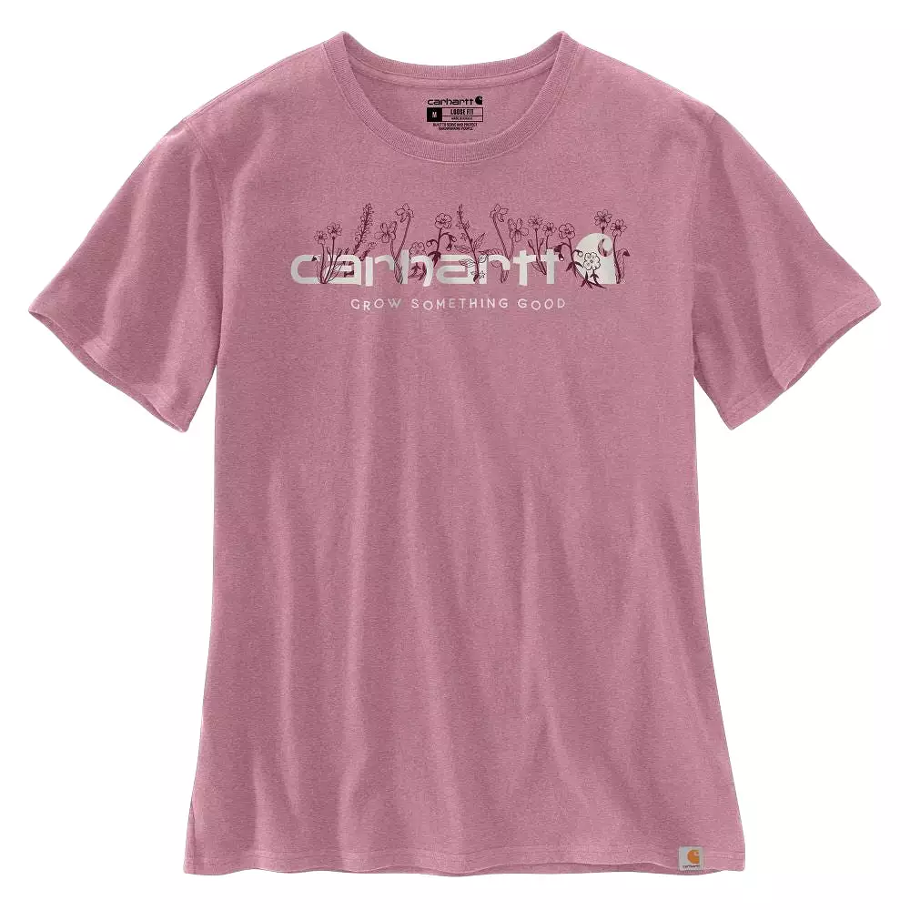 'Carhartt' Women's Heavyweight Floral Logo T-Shirt - Foxglove Heather