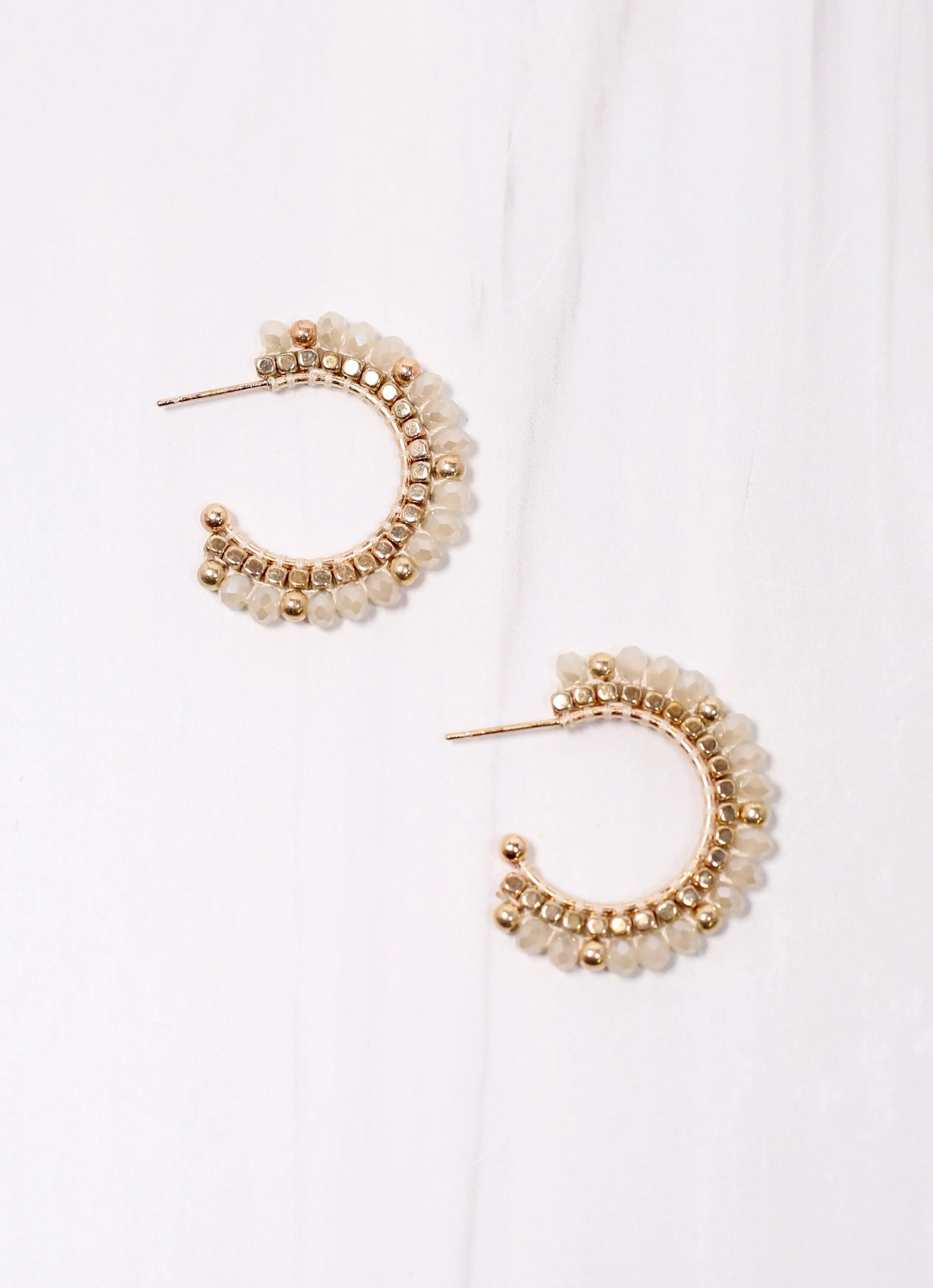 Cascade Beaded Hoop Earring IVORY