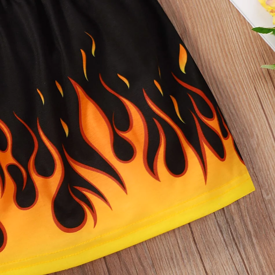 Cool Flame Pattern Cotton Skirt Sets