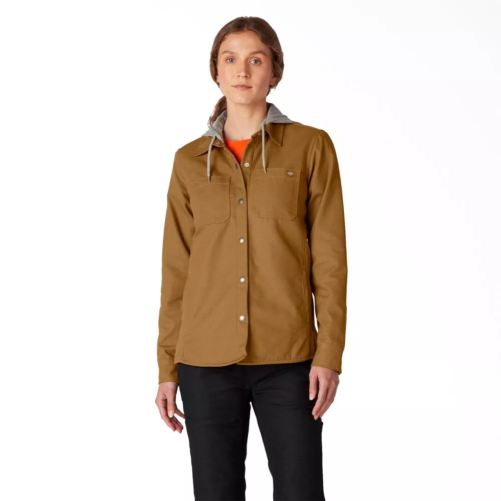 Dickies Women’s Duck Hooded Shirt Jacket - Brown FJ077