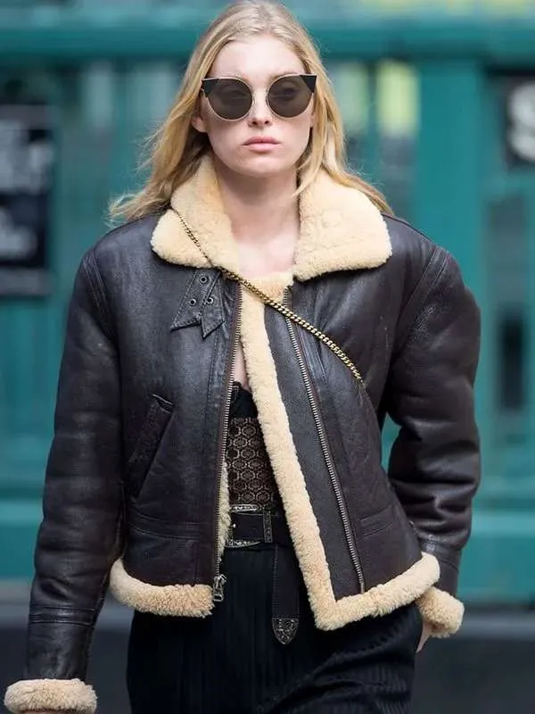 Elsa Hosk Brown B3 Shearling Leather Jacket - New American Jackets