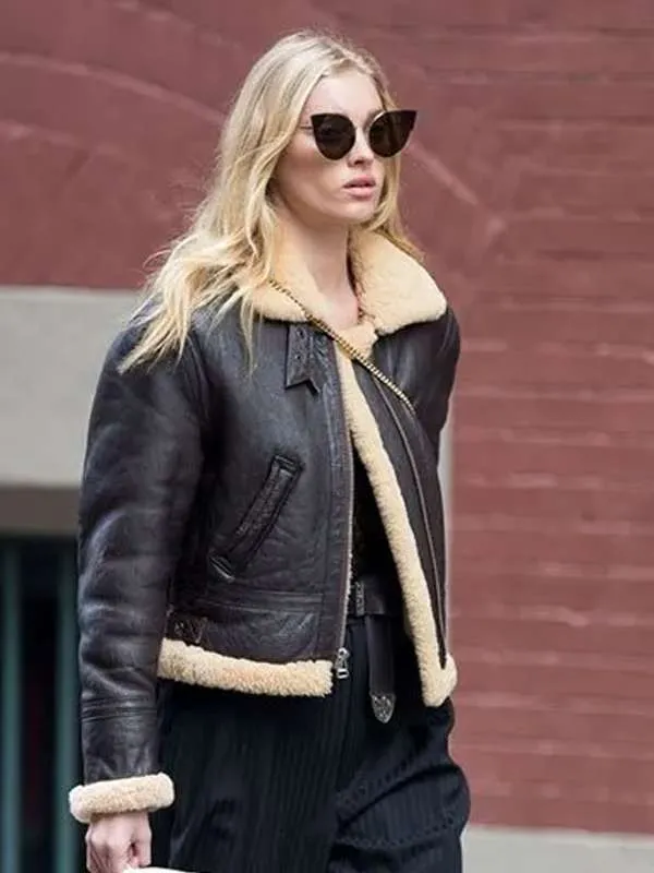 Elsa Hosk Brown B3 Shearling Leather Jacket - New American Jackets