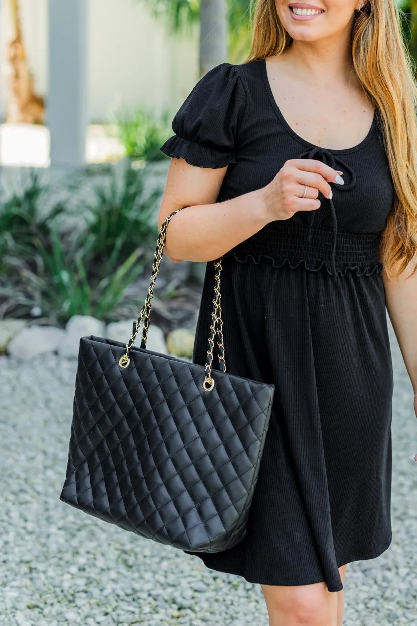 Everyday Quilted Tote Purse- Black