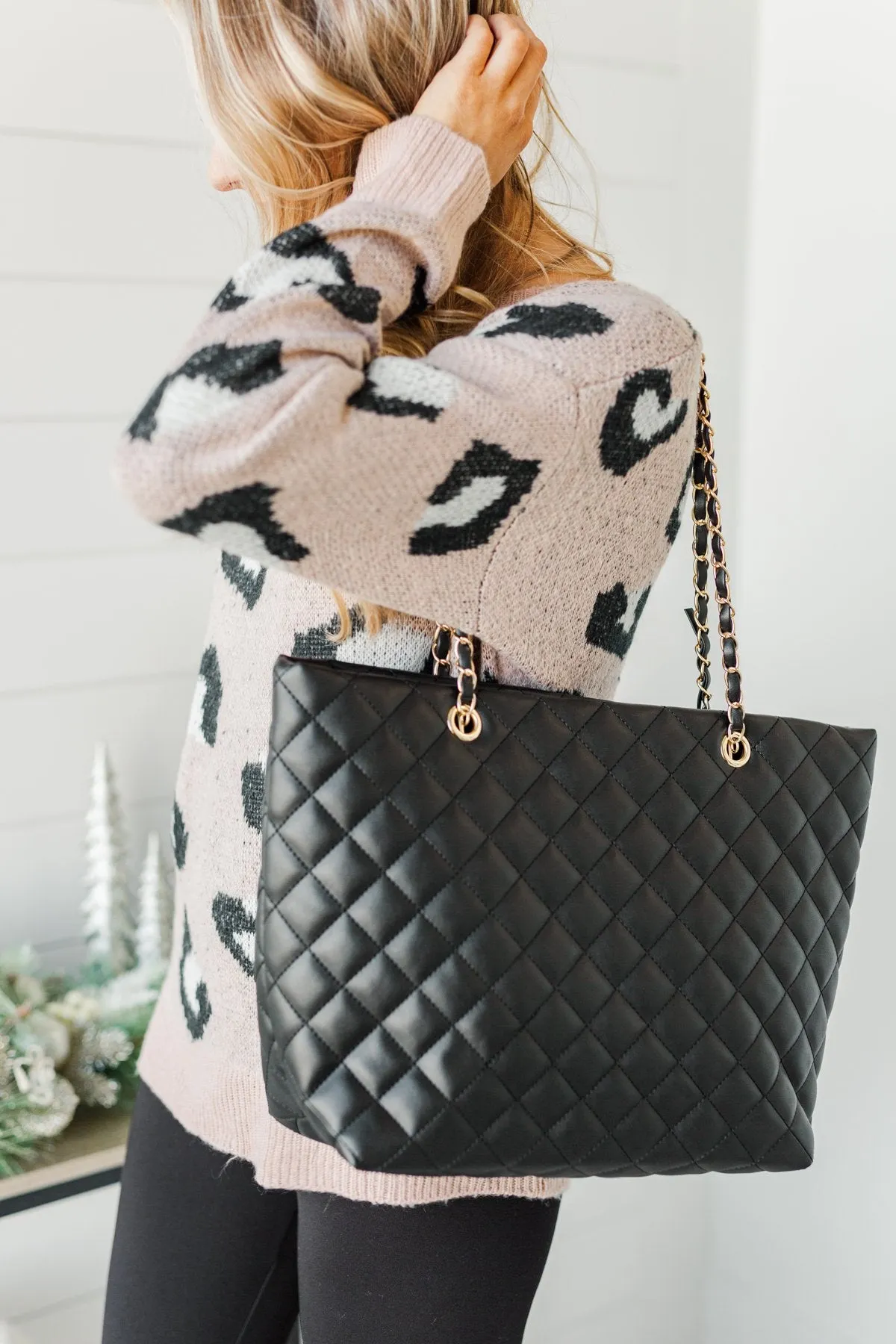 Everyday Quilted Tote Purse- Black