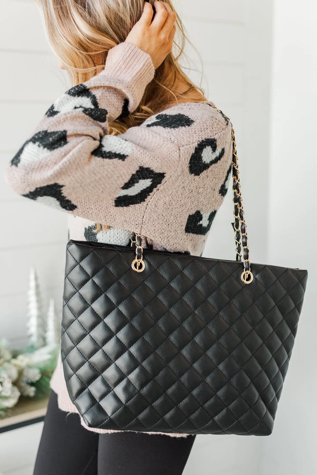 Everyday Quilted Tote Purse- Black