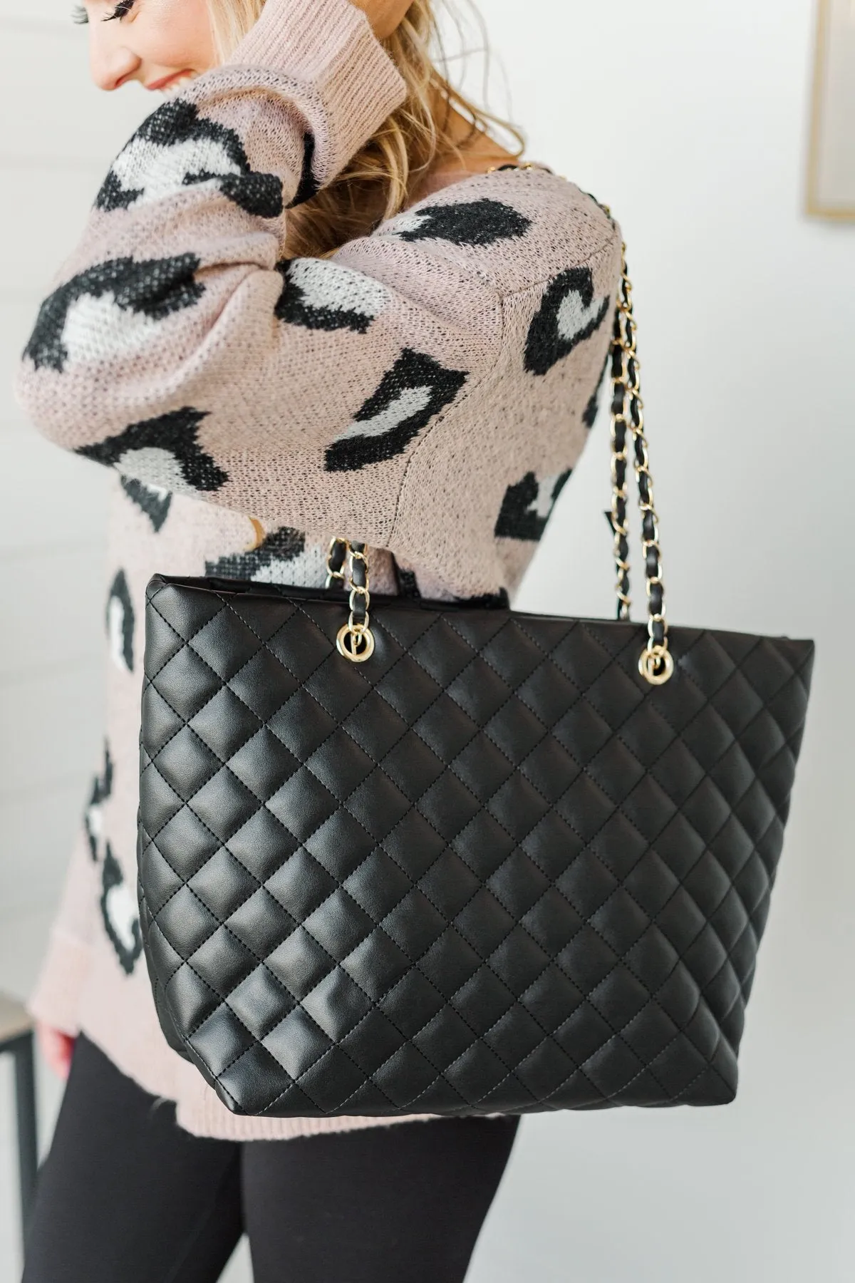 Everyday Quilted Tote Purse- Black