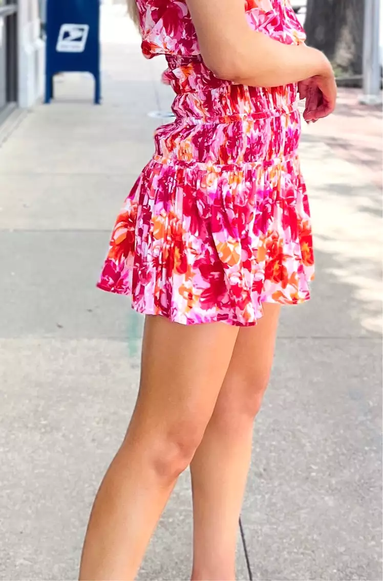 Floral Tiered Ruffle Mini Skirt - Orange