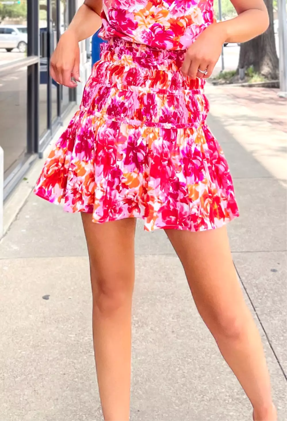 Floral Tiered Ruffle Mini Skirt - Orange