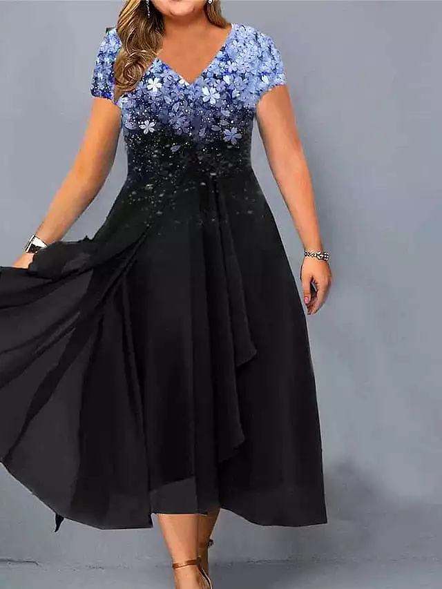 Floral V-Neck Plus Size Midi Dress for Elegant Summer Style