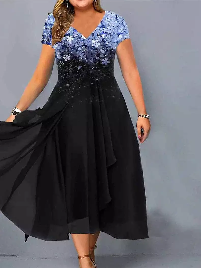 Floral V-Neck Plus Size Midi Dress for Elegant Summer Style