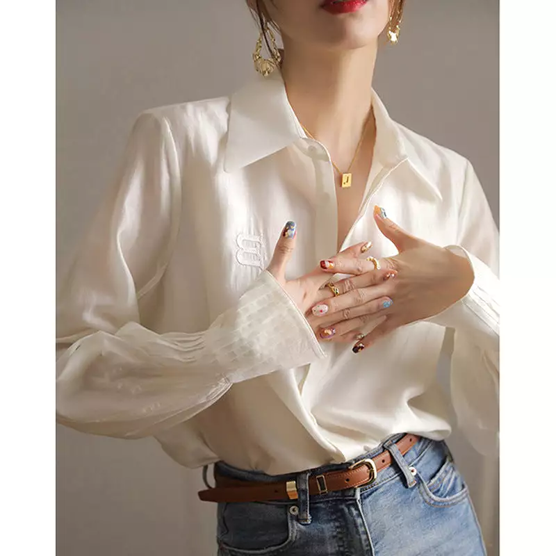 French high-end white shirt for women