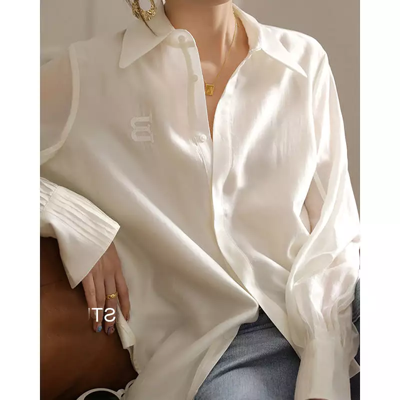 French high-end white shirt for women