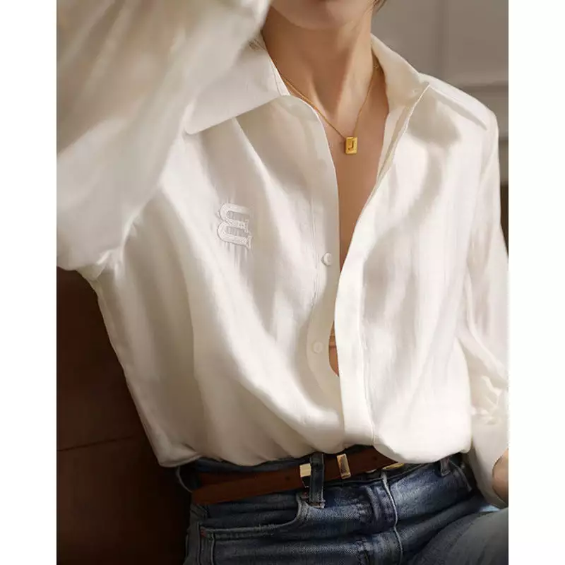 French high-end white shirt for women