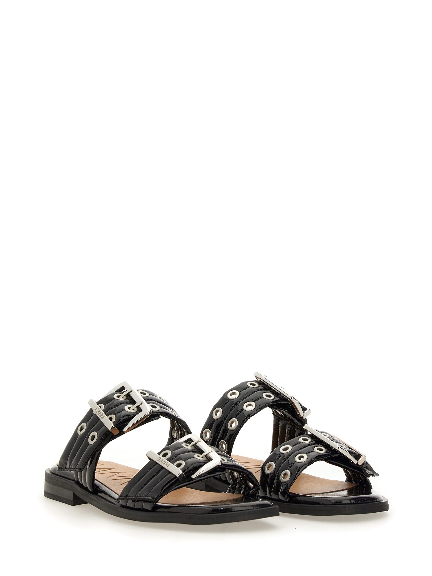 GANNI    FAUX LEATHER BUCKLE SANDAL