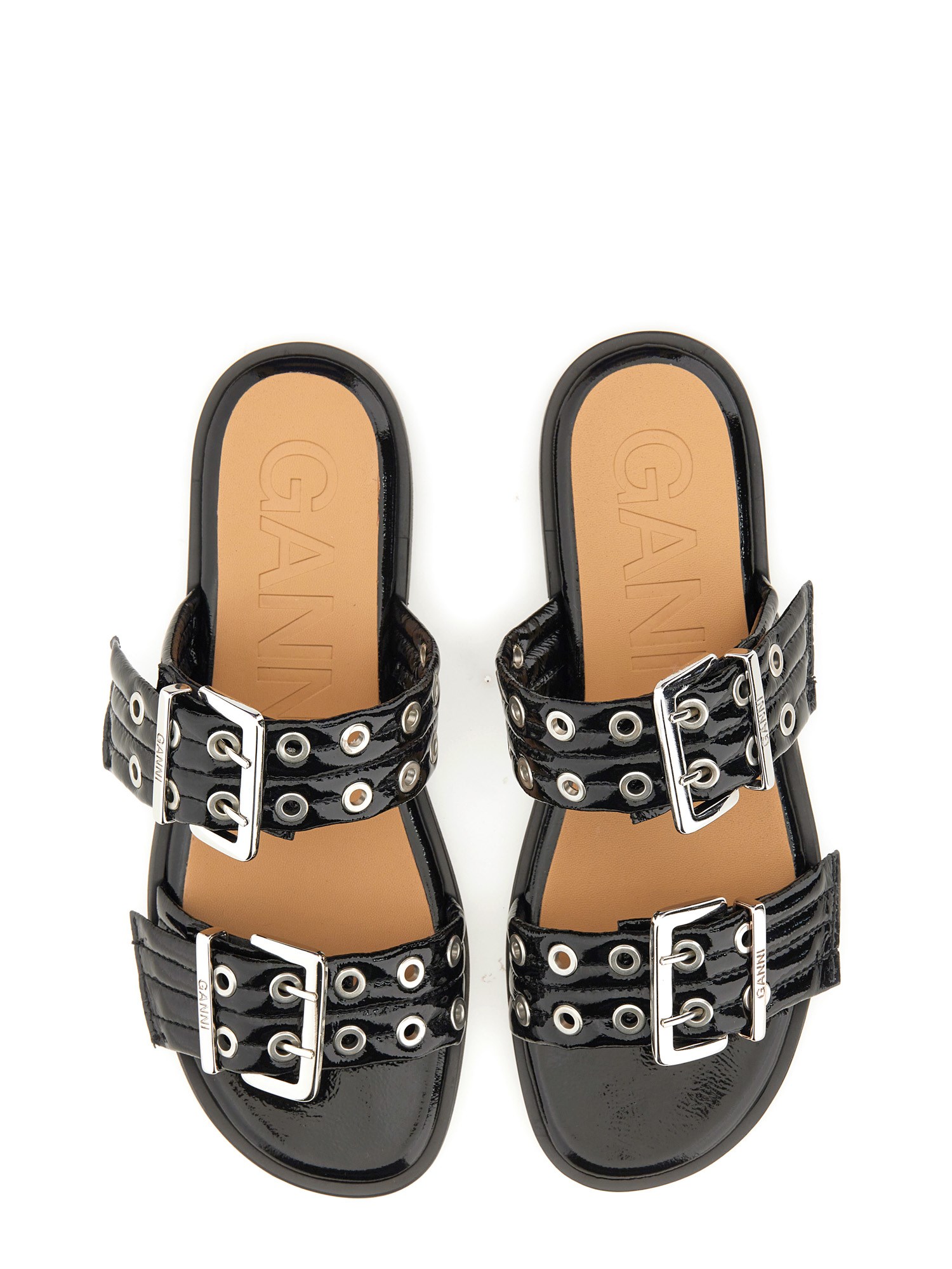 GANNI    FAUX LEATHER BUCKLE SANDAL