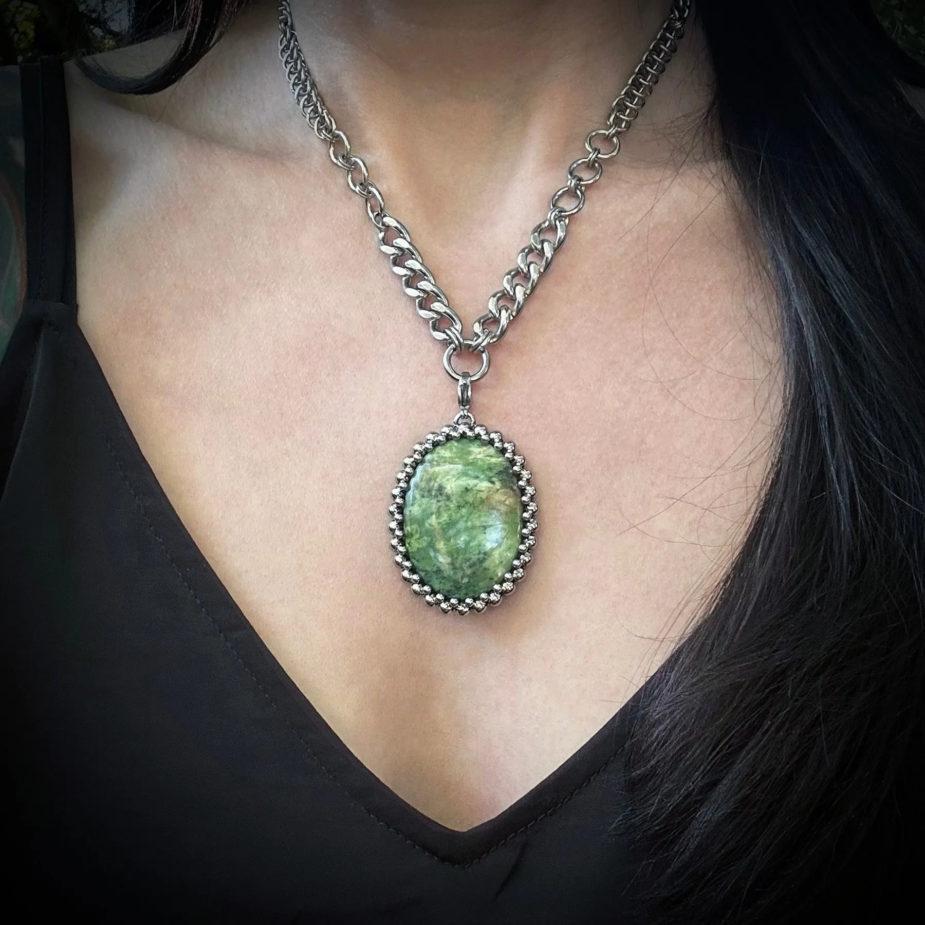 GEMSTONE Oval Green Opal Pendant Attachment