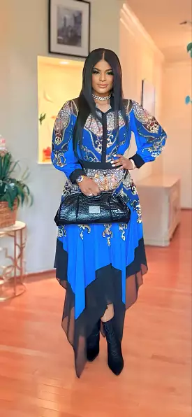 (HIGH-LOW RHINESTONE SKIRT SET(BLUE)