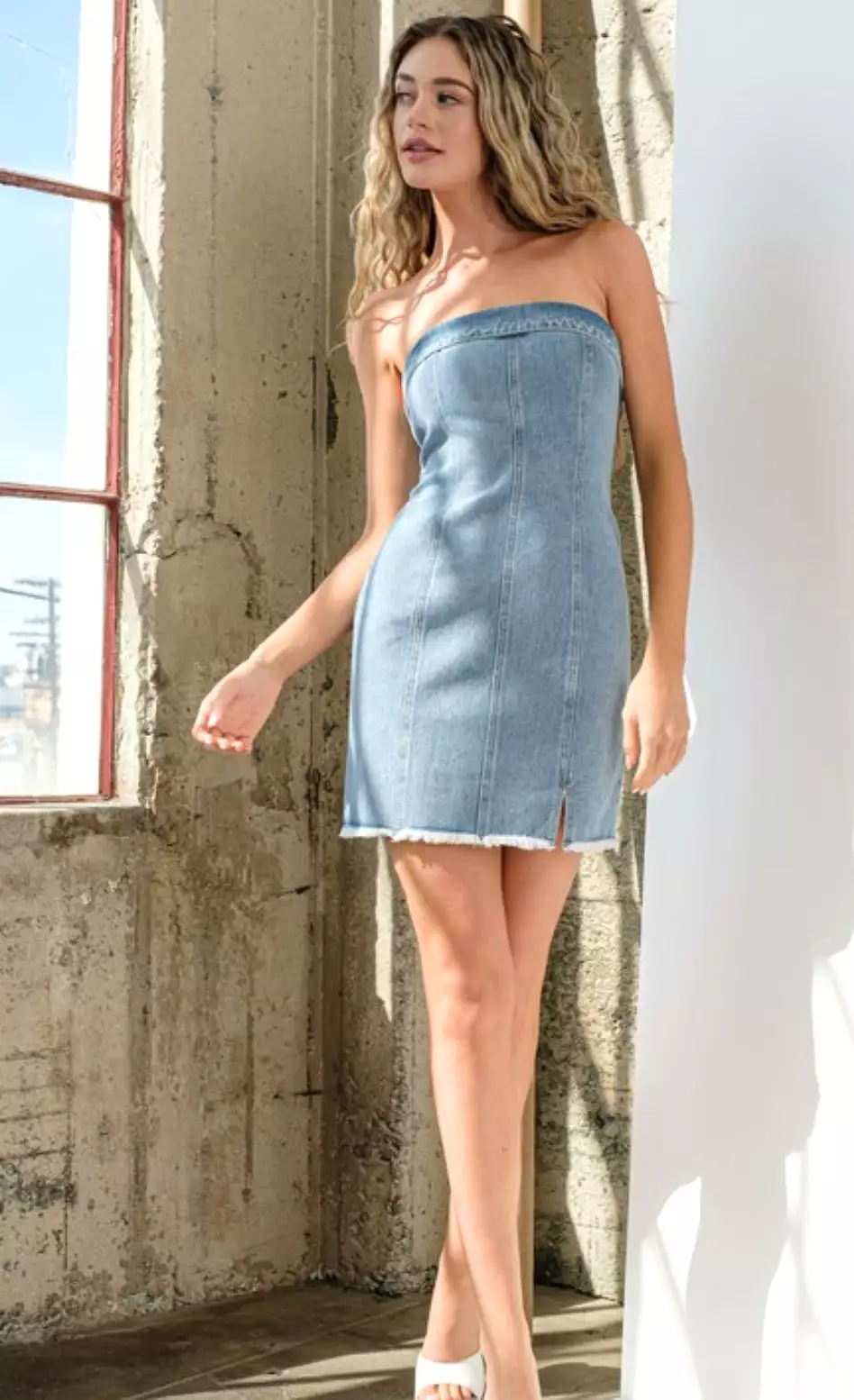 jolie strapless denim mini dress