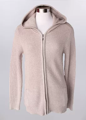 'Keren Hart' Women's Full Zip Knit Hooded Sweater - Khaki