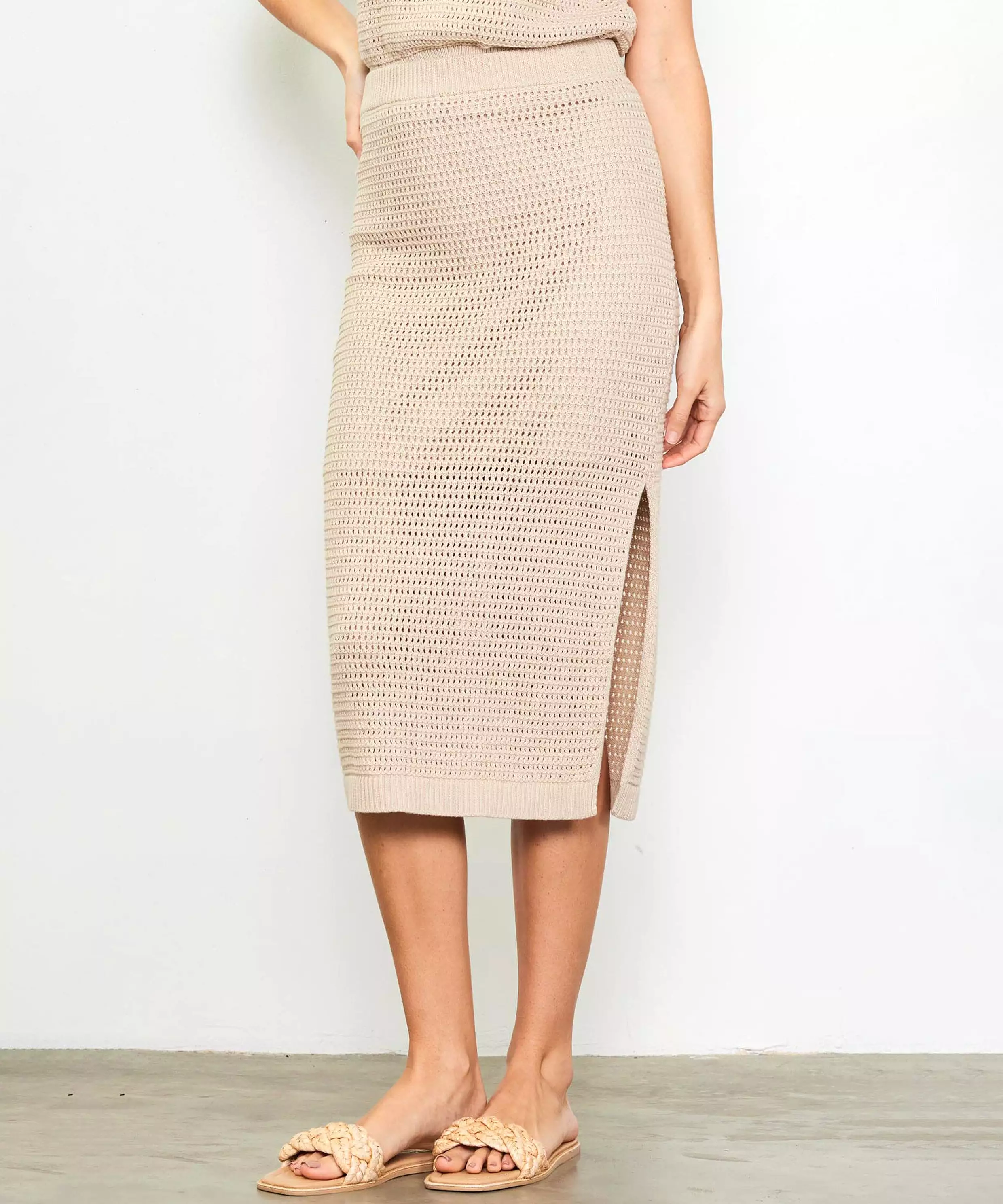 Knit Side Slit Skirt - Taupe