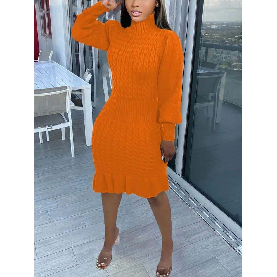 Knitted Turtleneck Sleeve Dress