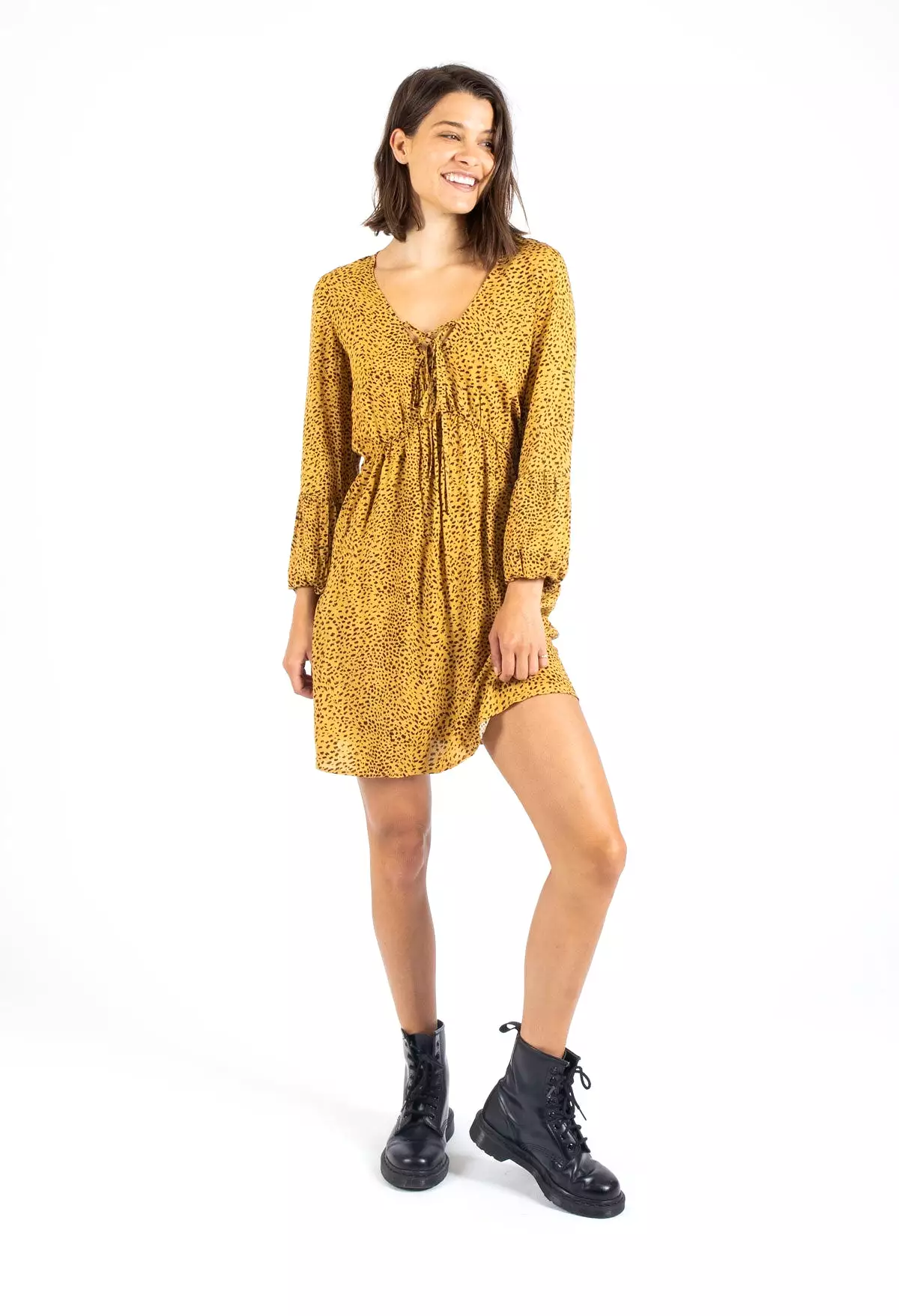 LADIES SURFACE MINI DRESS - MUSTARD FLECK