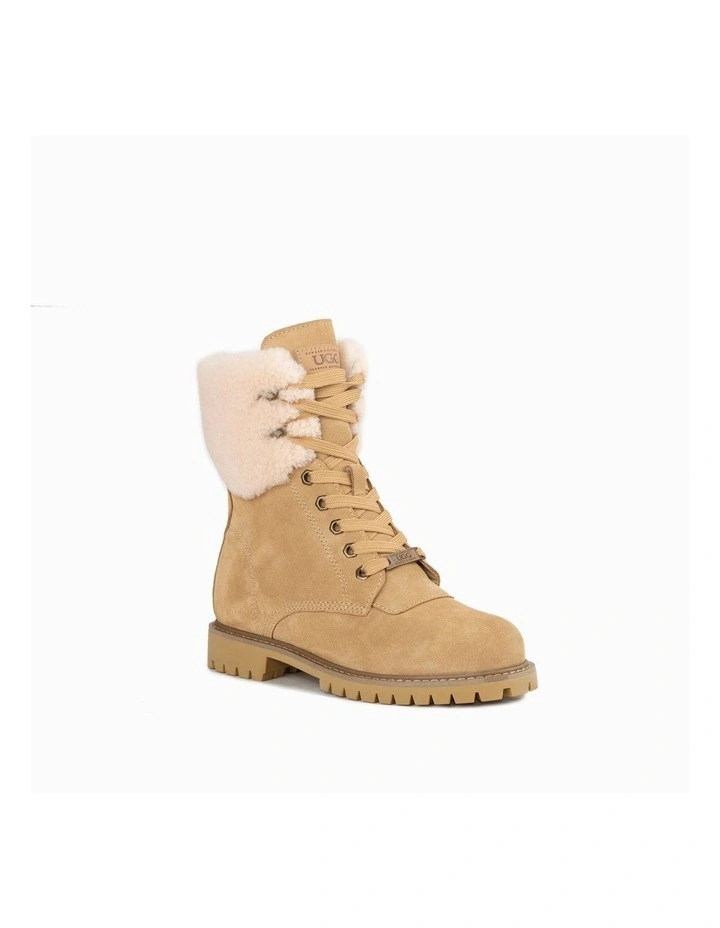 Liliana Shearling Zip Boots in Almond