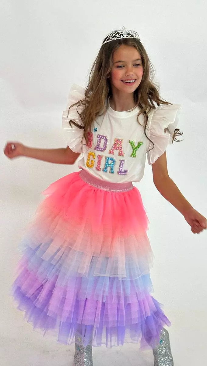 Lola and The Boys Birthday Girl Gem Ruffle Shirt