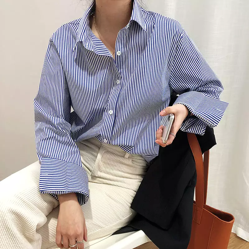 Luxi Blue and White Striped Shirt for Women