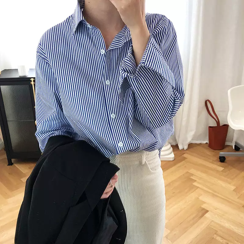 Luxi Blue and White Striped Shirt for Women