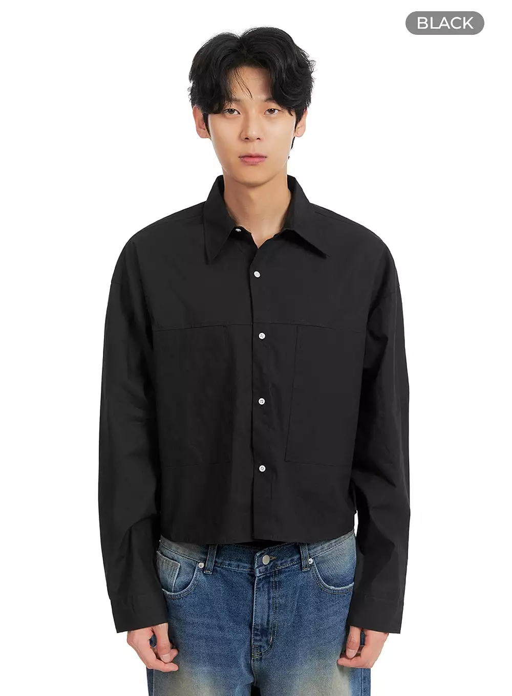 Men's Solid Cotton Crop Shirt IA401