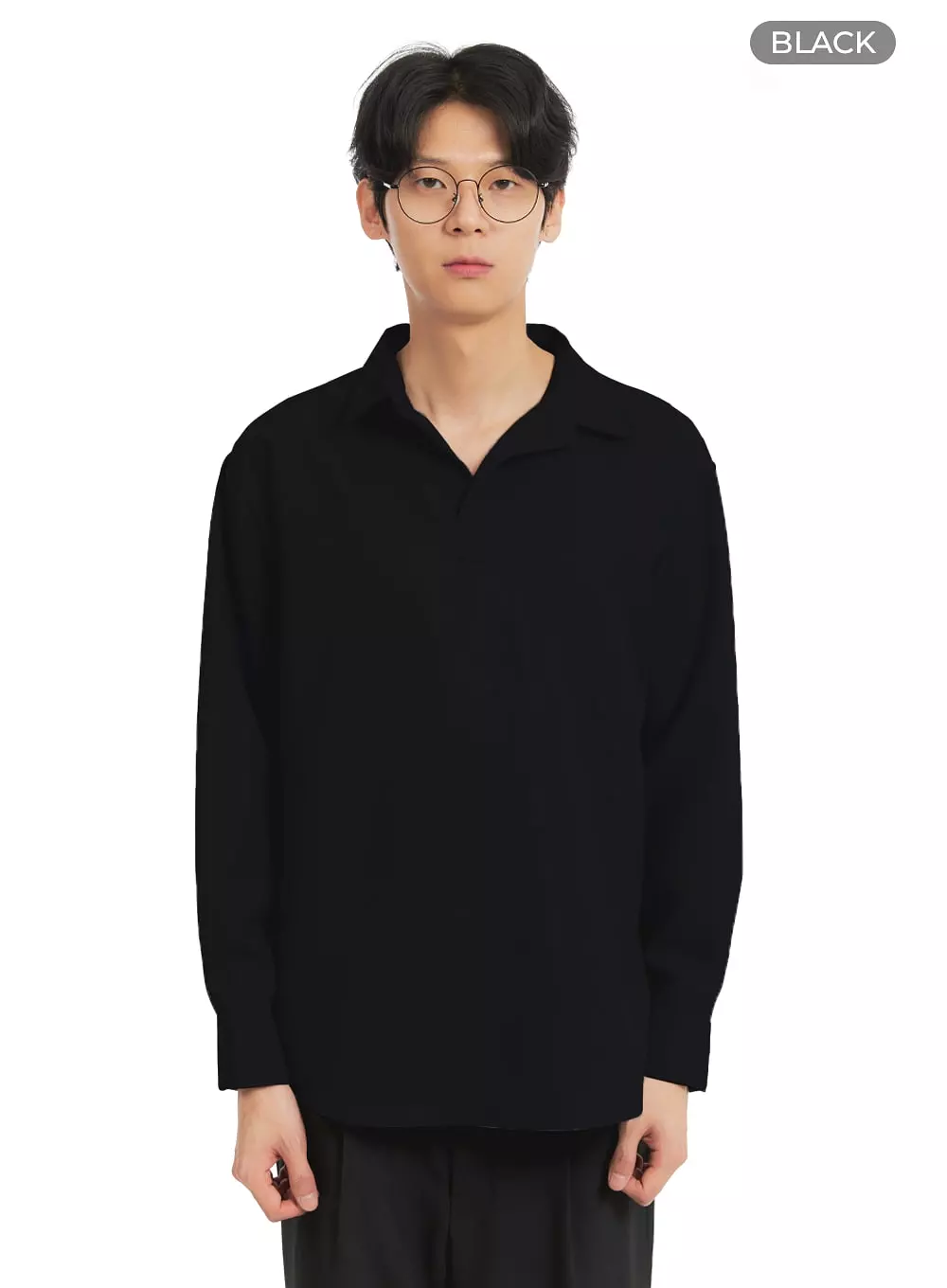 Men's Solid V-Neck Long Sleeve Shirt IA401