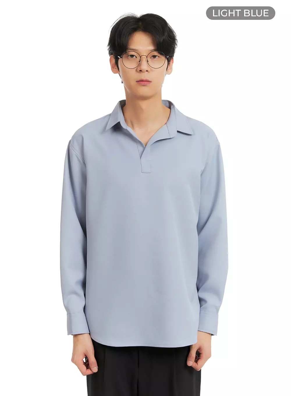 Men's Solid V-Neck Long Sleeve Shirt IA401