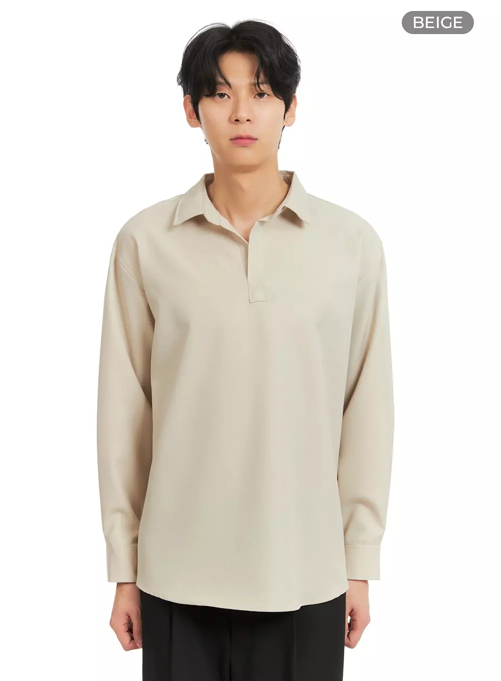 Men's Solid V-Neck Long Sleeve Shirt IA401