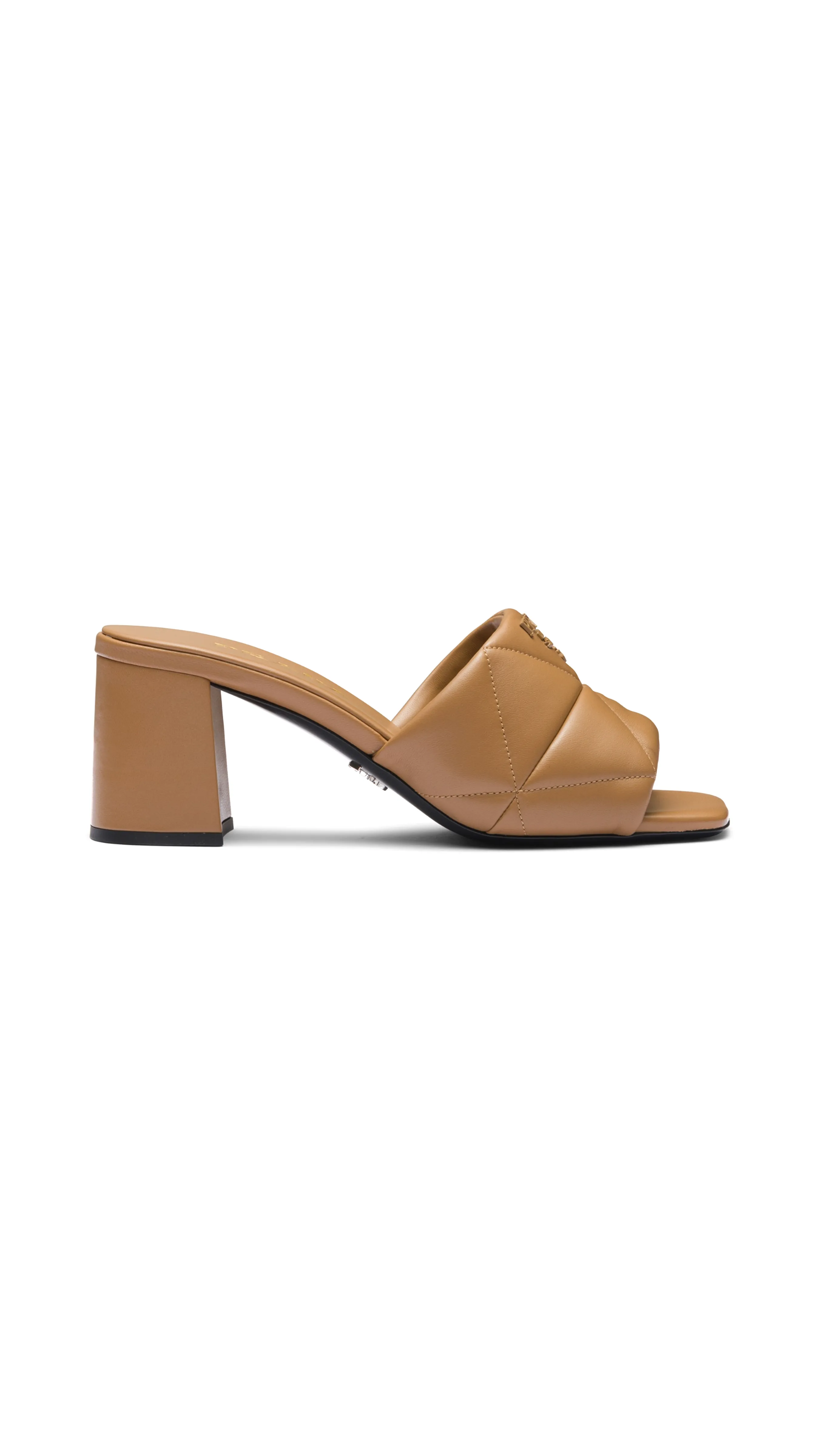 Quilted Nappa Leather Heeled Sandals - Caramel