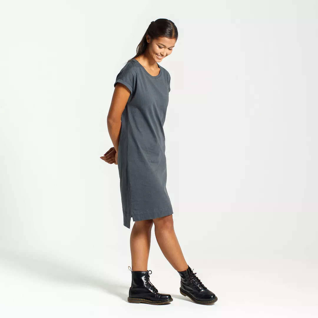 Rolled Sleeve T-shirt Dress  | Charcoal