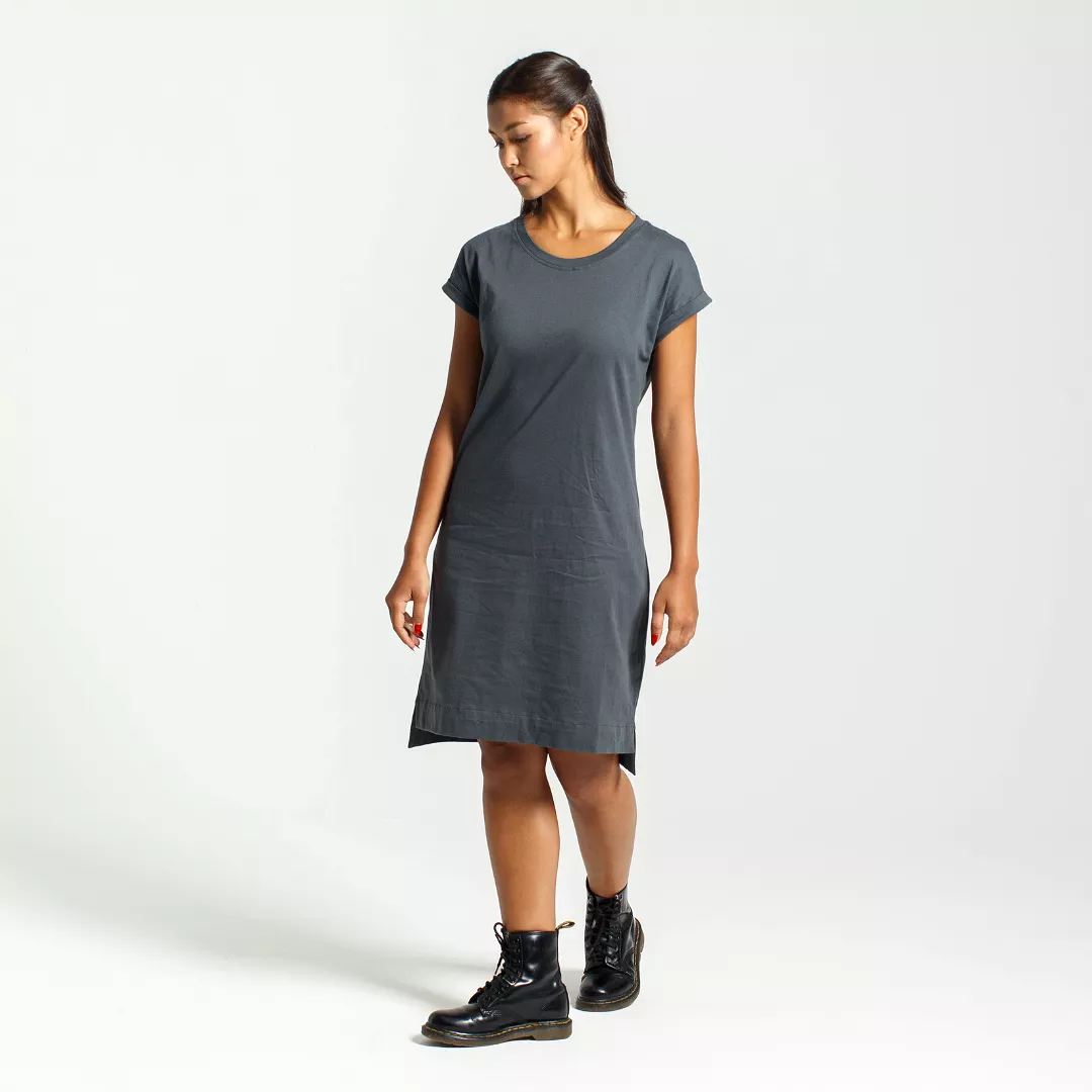 Rolled Sleeve T-shirt Dress  | Charcoal