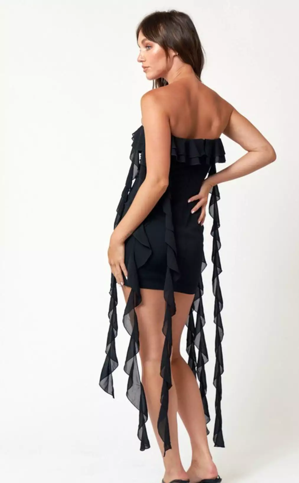 Salma tube black mini ruffle down  dress