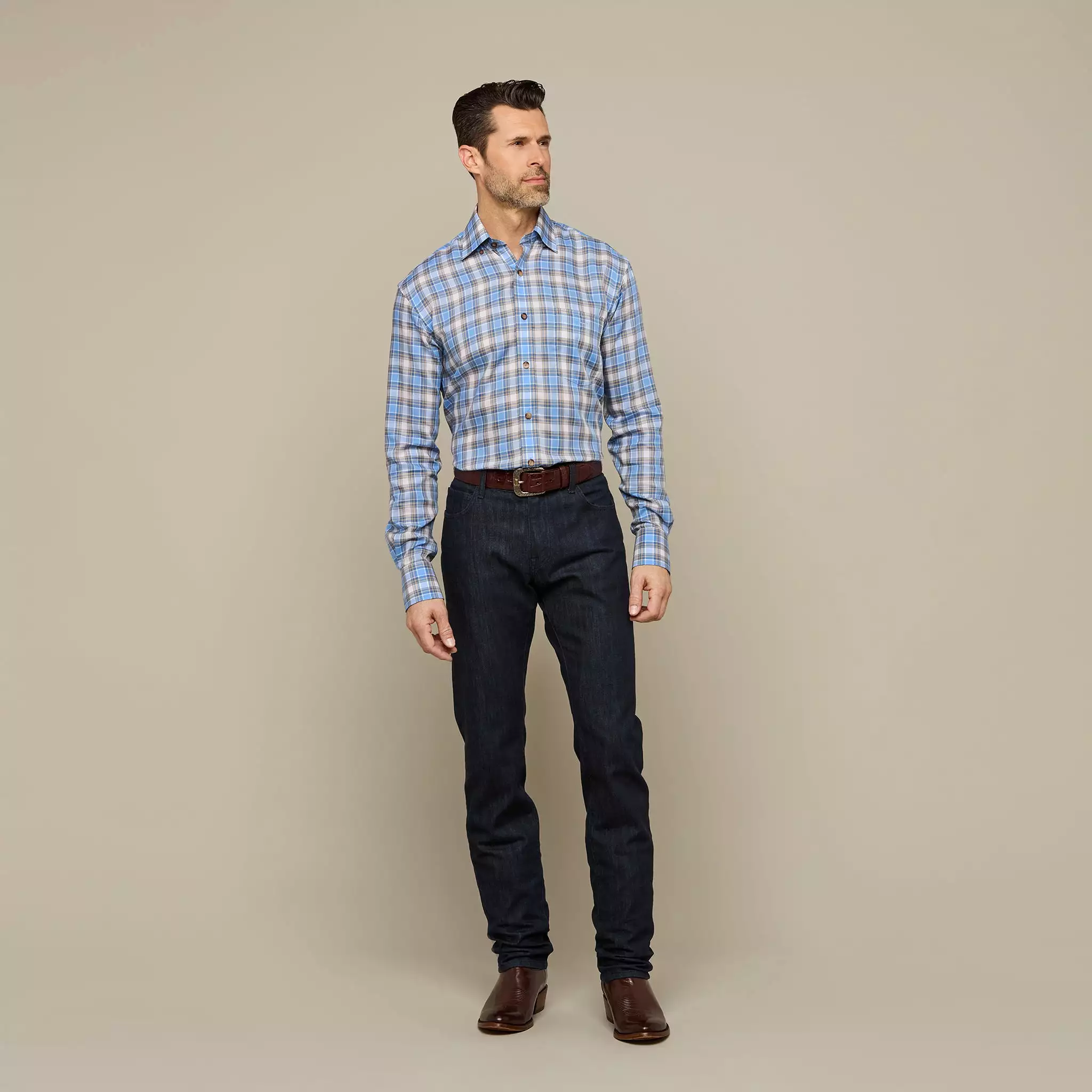 San Antonio :: Tencel Cornflower Blue And Khaki Check