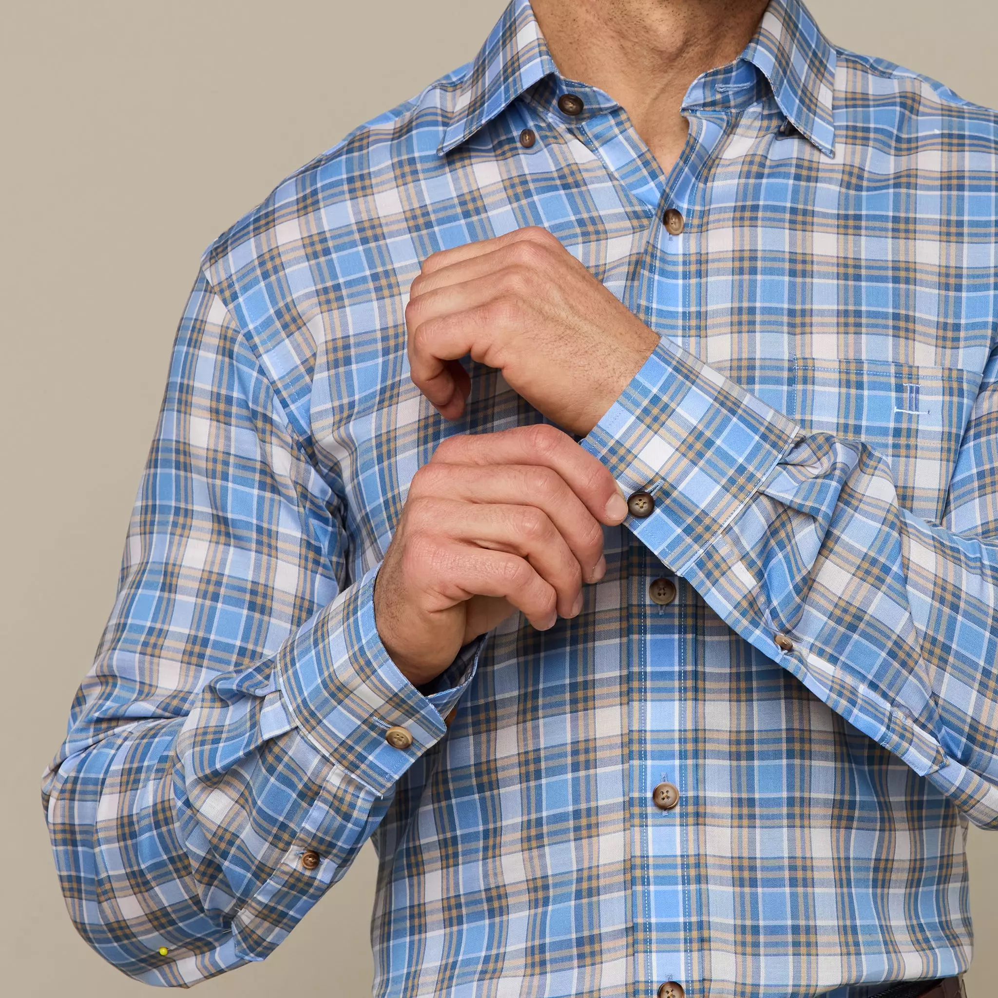 San Antonio :: Tencel Cornflower Blue And Khaki Check