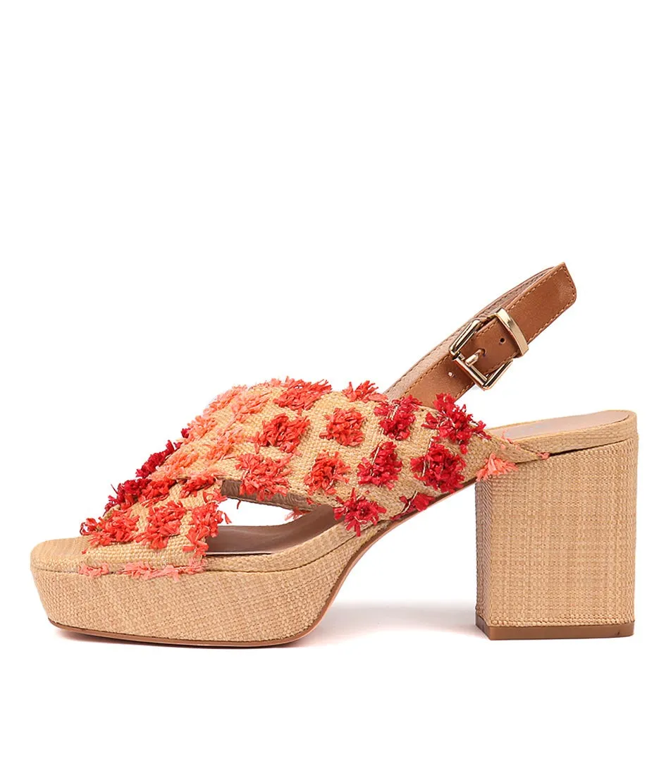 SILENT D Kati Red Multi Tan Raffia Leather