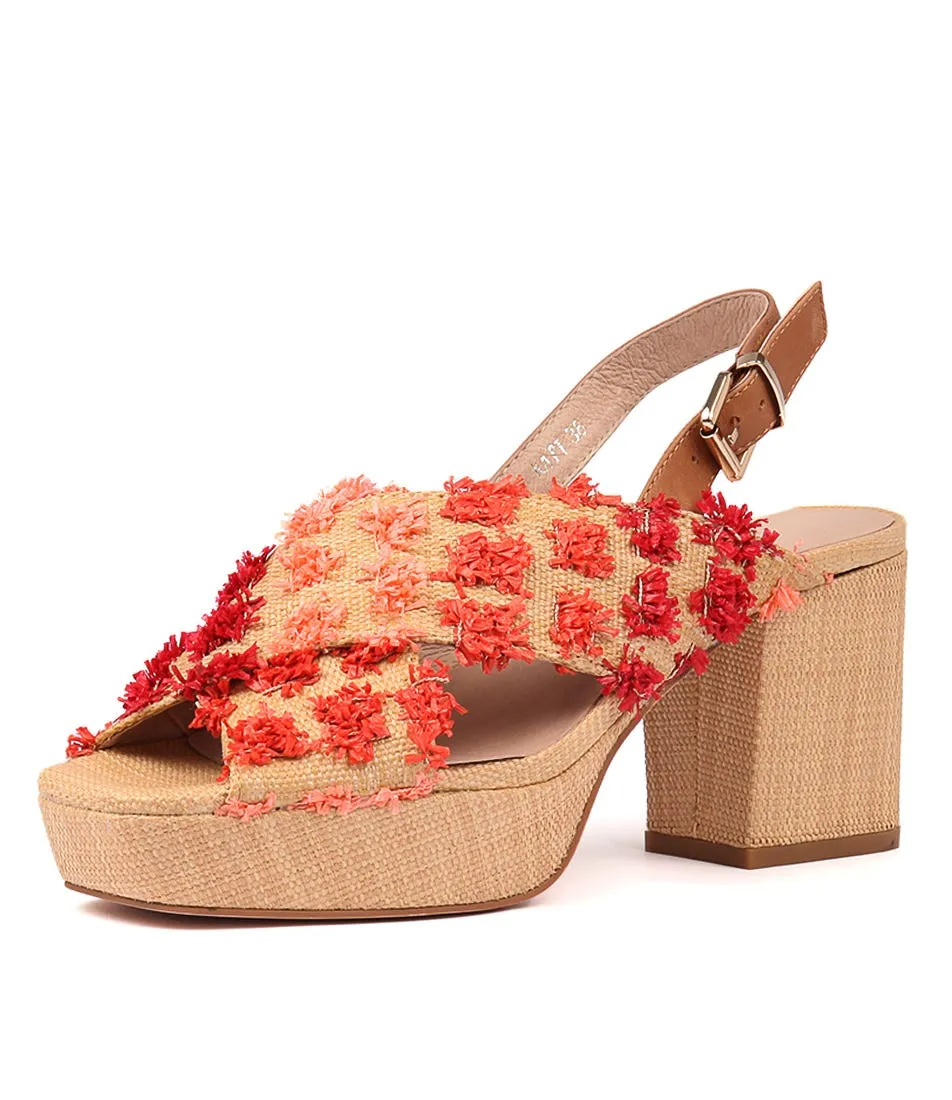 SILENT D Kati Red Multi Tan Raffia Leather