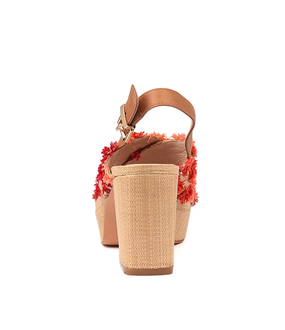 SILENT D Kati Red Multi Tan Raffia Leather